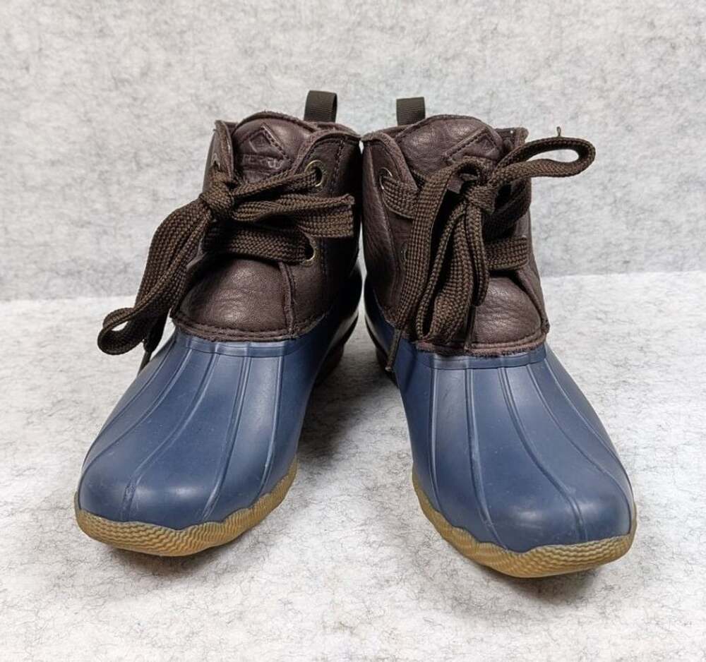 Sperry Women's Saltwater 2-Eye Leather Duck Boots Blue Brown 7.5
